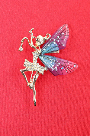 Peri kızı broş. Taşlı tasarım broş. Gold renk peri kızı broş. Yaka iğnesi broş. Kadın broş. Broş.