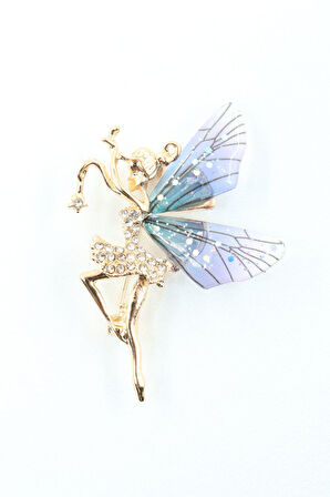 Peri kızı broş. Taşlı tasarım broş. Gold renk peri kızı broş. Yaka iğnesi broş. Kadın broş. Broş.