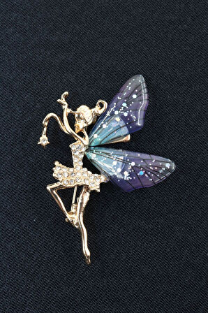 Peri kızı broş. Taşlı tasarım broş. Gold renk peri kızı broş. Yaka iğnesi broş. Kadın broş. Broş.