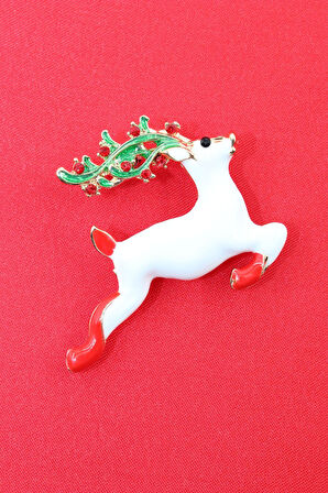 Noel geyiği broş. Taşlı tasarım ren geyiği broş. Yaka iğnesi broş. Geyik broş. Kadın broş. Broş.