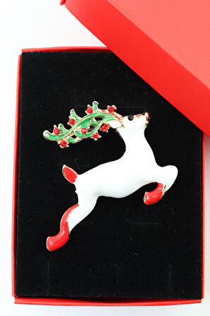 Noel geyiği broş. Taşlı tasarım ren geyiği broş. Yaka iğnesi broş. Geyik broş. Kadın broş. Broş.