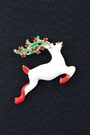 Noel geyiği broş. Taşlı tasarım ren geyiği broş. Yaka iğnesi broş. Geyik broş. Kadın broş. Broş.