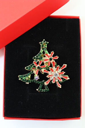 Yeni yıl ağacı broş. Taşlı noel ağacı broş. Yaka iğnesi broş. Yılbaş ağacı broş. Kadın broş. Broş