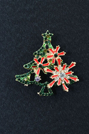 Yeni yıl ağacı broş. Taşlı noel ağacı broş. Yaka iğnesi broş. Yılbaş ağacı broş. Kadın broş. Broş