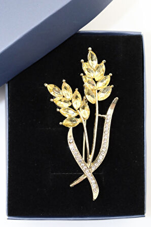 Gold buğday başağı broş. Taşlı tasarım broş. Yaka iğnesi broş. Buğday başağı broş. Kadın broş. Broş.