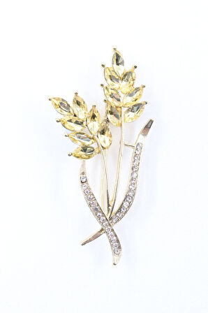 Gold buğday başağı broş. Taşlı tasarım broş. Yaka iğnesi broş. Buğday başağı broş. Kadın broş. Broş.