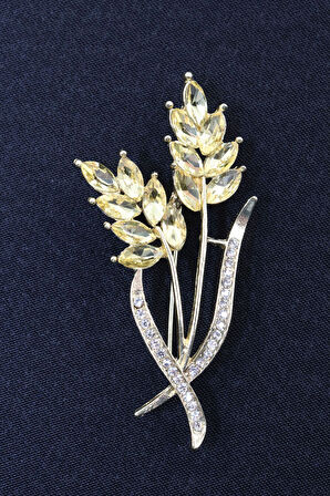 Gold buğday başağı broş. Taşlı tasarım broş. Yaka iğnesi broş. Buğday başağı broş. Kadın broş. Broş.