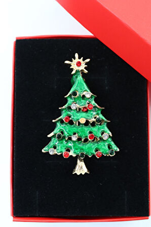 Zirkon Taşlı Cam Ağacı Broş. Yaka Iğnesi Çam Ağacı Broş. Kadın Broş, Erkek Broş. Çam Ağacı Broş.