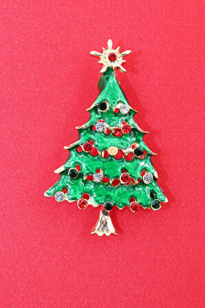 Zirkon Taşlı Cam Ağacı Broş. Yaka Iğnesi Çam Ağacı Broş. Kadın Broş, Erkek Broş. Çam Ağacı Broş.