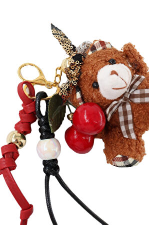 Anahtarlık Çanta Charm. Ayna Süsü.çanta Aksesuarı.anahtarlık Peluş Ayıcık Örme Ip Kiraz Çanta Charmı