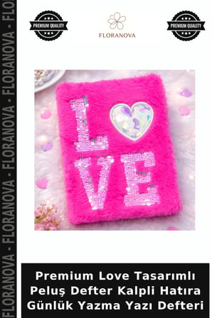 Premium Love Tasarımlı Peluş Defter Kalpli Hatıra Günlük Yazma Yazı Defteri