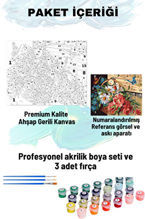 Sayılarla Boyama Seti Numaralı Tuval Fırça Boya 40x50 Cm Kelebekli Çiçekler