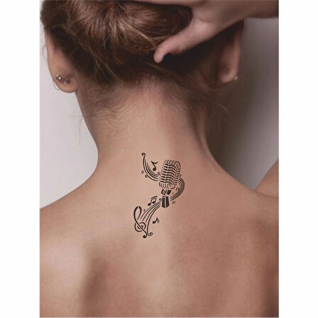 Şarkı Mikrofon Nota  Tattoo Geçici Dövme Şablonları Kına Kalıpları