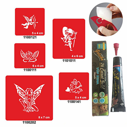 Melek ve Kanat Desenleri Kına ile Geçici Dövme Yapma Seti