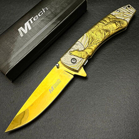 AlsepeteAvm MT-1005B Kurt İşlemeli Gold Otomatik Kamp Çakısı