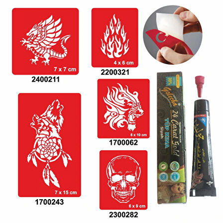 Vahşi Alev Desenleri Hint Kınası ile Geçici Dövme Yapma Seti