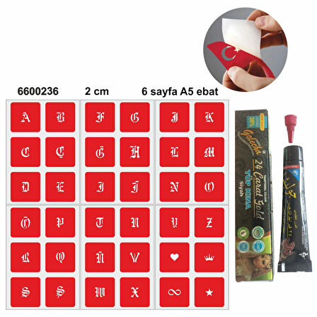 Kare Gotik Harfler Hint Kınası ile Geçici Dövme Yapma Seti