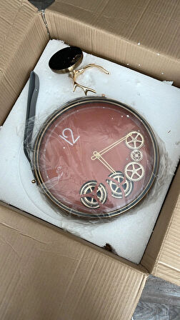 Geyikli Çarklı Duvar Saati Koyu Bej 44x34