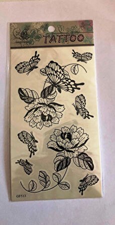 Kelebek ve Gül Yapıştırma Sticker Dövme Geçici Dövme Temporary Tattoos