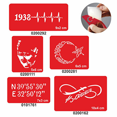 Türkiye Cumhuriyeti 5 li Set Geçici Dövme Kına Şablonu