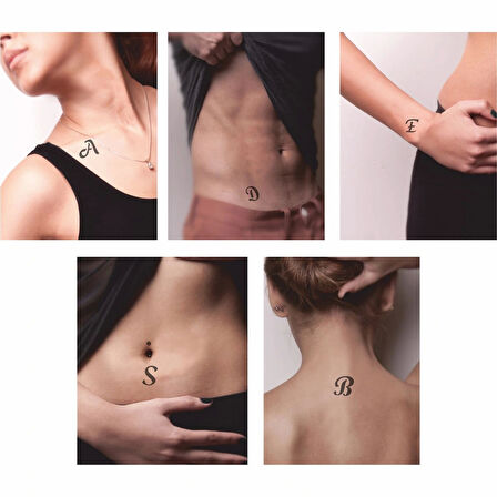 Büyük Boy El Yazısı Harf 5'li Set Geçici Dövme Kına Şablonu