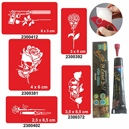 Kurukafa Gül Desenleri Hint Kınası ile Geçici Dövme Yapma Seti