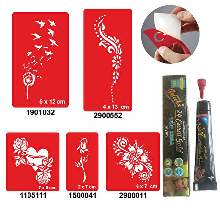 Tüy ve Çiçek Desenleri Hint Kınası ile Geçici Dövme Yapma Seti