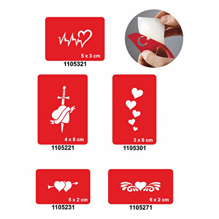 Kalp Kalbe 5'li Set Geçici Dövme Kına Şablonu