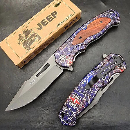 Jeep T48A Renkli Ahşap Kabze Kamp Çakısı