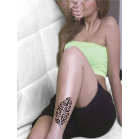 Desenli Kuş Tüyü 251 Tattoo Geçici Dövme Şablonları Kına Kalıpları