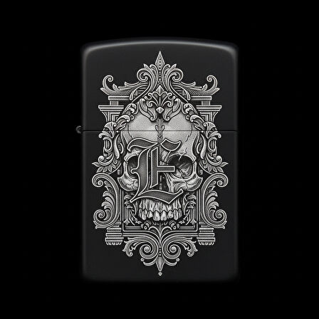 Benzinli Çakmak Kuru Kafa Figürlü E Harfli Tasarım - V51