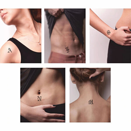 Alfabe Gotik Harfler Hint Kınası ile Geçici Dövme Yapma Seti