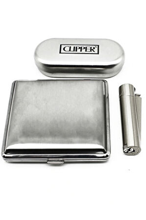 AlsepeteAvm Gümüş Metal Sigara Tabakası Ve Çakmak