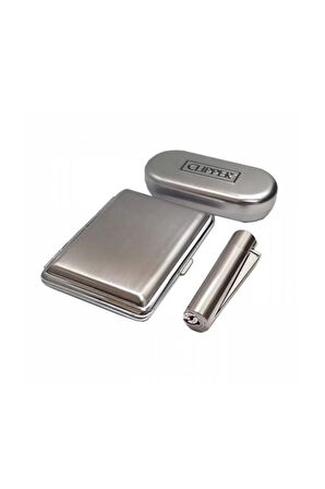 Metal Tabaka Kutulu Clipper Çakmak Set