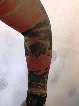 Çift Kol Giyilebilir Dövme Alev Desenler Tattoo Sleeve