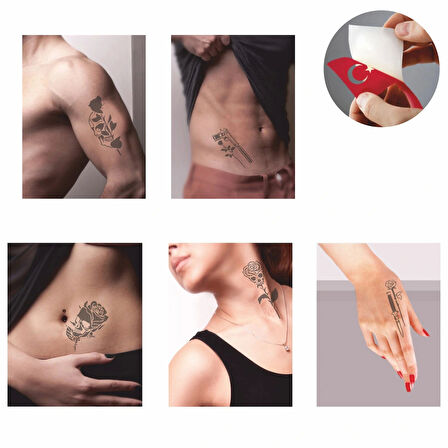 Gizemli Desenler Kuru Kafa Gül Geçici Dövme Şablonu Seti