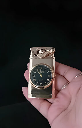 Retro Tetik Sistemli Parlak Gold Çift Fonksiyonlu Çakmak