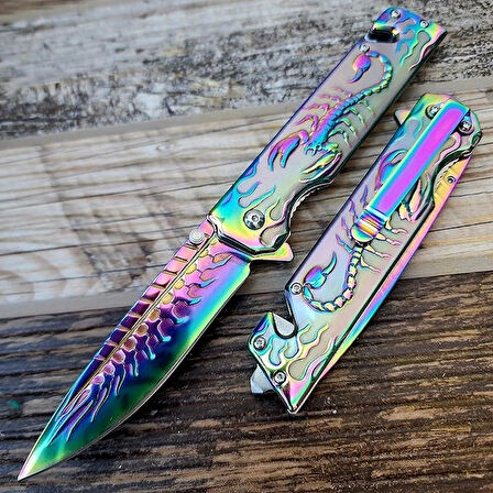 AlsepeteAvm S2076 Gökkuşağı Akrep İşlemeli Kurtarma Kamp Çakısı