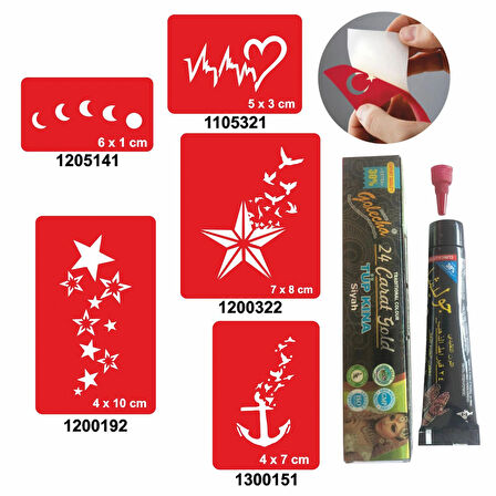 Kalp ve Yıldız Desenleri Hint Kınası ile Geçici Dövme Yapma Seti