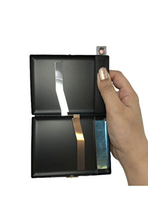 AlsepeteAvm Usb Şarjlı Metal Çakmaklı Kısa Sigara Tabakası