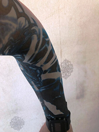 Çift Kol Giyilebilir Dövme Mavi Tribal Desenler Tattoo Sleeve