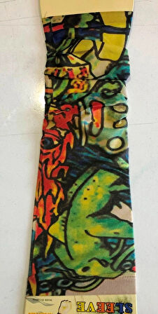 Çift Kol Giyilebilir Dövme Yeşil Tonlu Desenler Tattoo Sleeve
