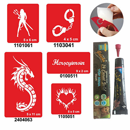 Kelepçe ve Kalp Desenleri Hint Kınası ile Geçici Dövme Yapma Seti