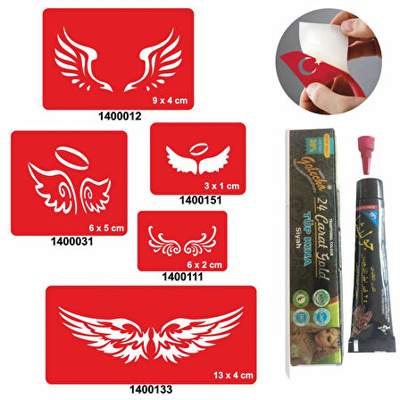 Kanat Desenleri Kına ile Geçici Dövme Yapma Seti