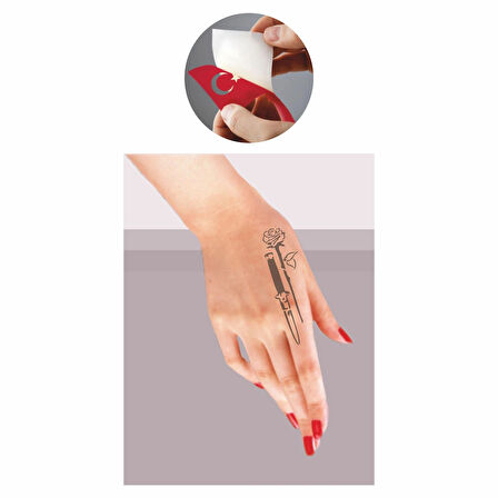 Bıçak Ve Gül  Tattoo Geçici Dövme Şablonları Kına Kalıpları