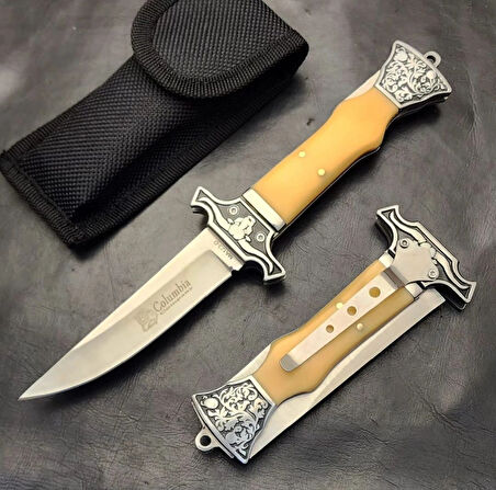 Columbia MA123-D Öküzbaş İşlemeli Kemik Kabze Kamp Çakısı