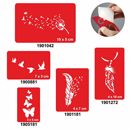 Kuşlar Ve Tüyler 5'li Set Geçici Dövme Kına Şablonu