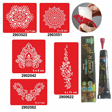 Büyük Mandala Desenleri Hint Kınası ile Geçici Dövme Yapma Seti
