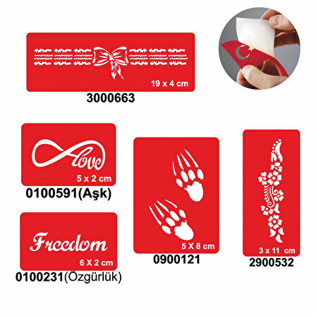 Aşk Özgürlüktür 5'li Set Geçici Dövme Kına Şablonu