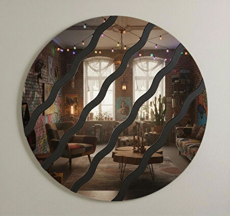 Dekoratif Dalga Desenli Modern Özgün Duvar Aynası